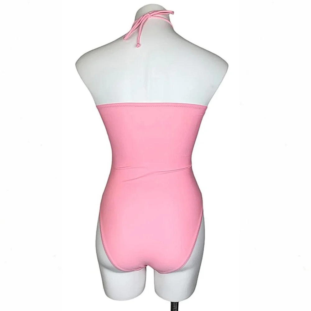 Pastel High-Leg O-Ring Halter One-Piece Swimsuit in Ballet Pink - Picture 4 of 10